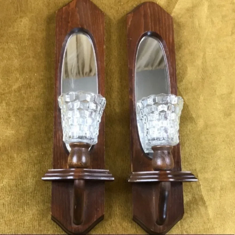 Wooden Wall Sconces with Glass Candle Holders